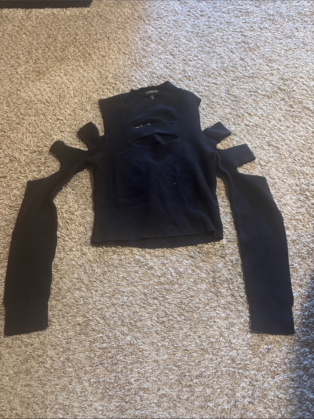Express Black Cold-Shoulder Cutout Ribbed Sweater Top